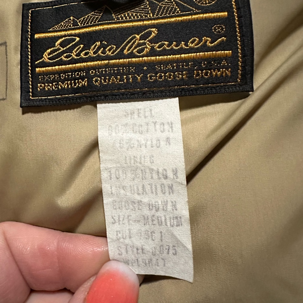 Goose down tan coat, size medium.